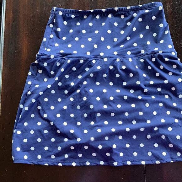 Land’s End Polka Dot High Waist Tummy Control swimsuit skirt panty blue 10 - Picture 4 of 8